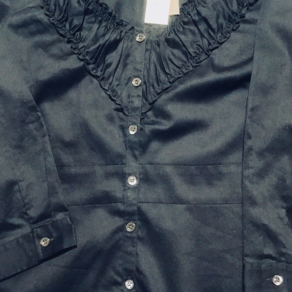 NWT ANN TAYLOR NAVY BLUE RUFFLED BLOUSE SZ. 10
